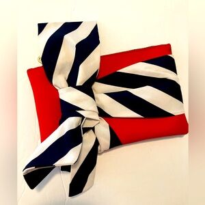 SHIRALEAH Neoprene Clutch Wristlet Red White and Blue Striped Bow SO CUTE 9”x6”